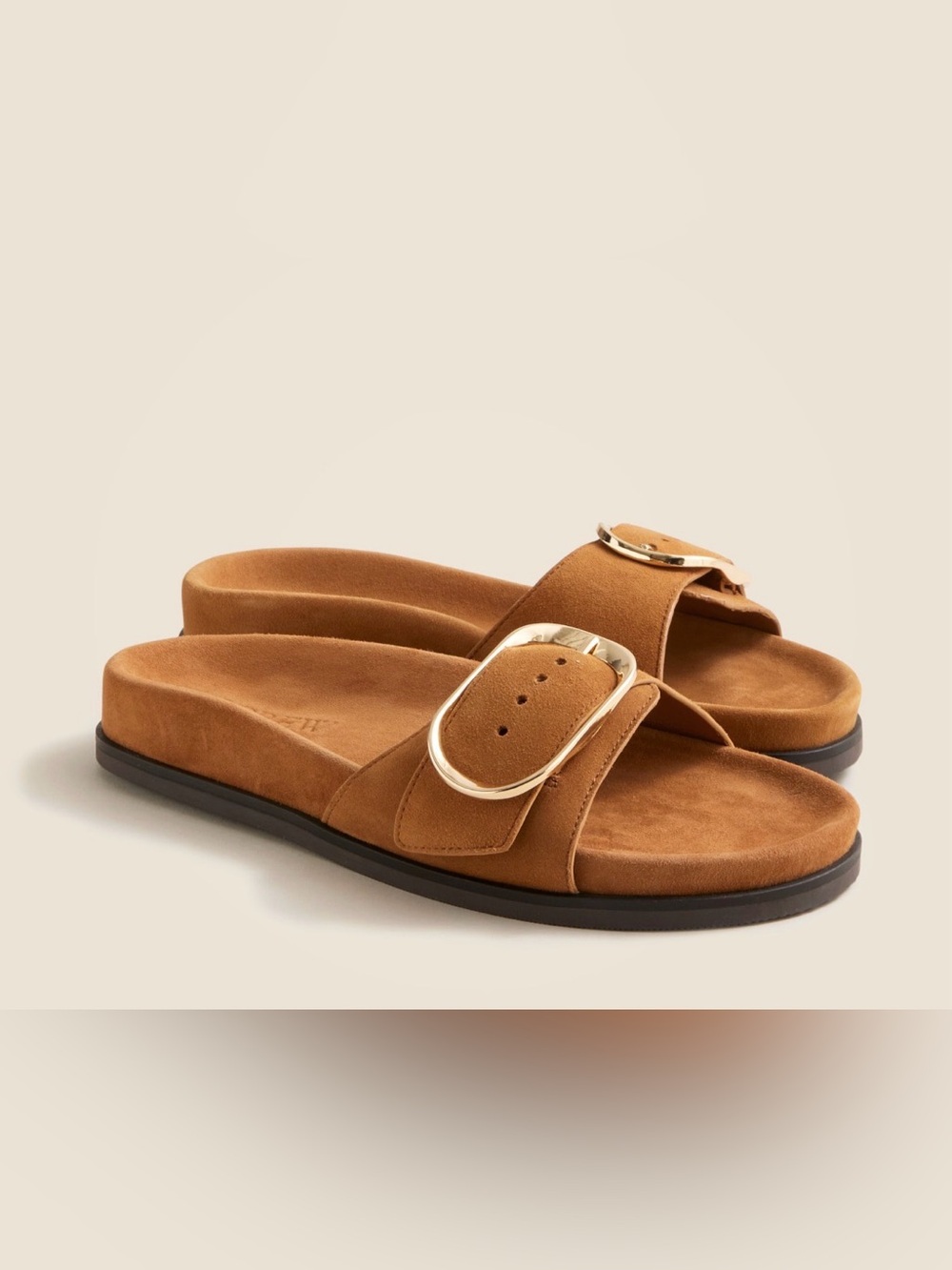 J.Crew Colbie oversized buckle sandals whisky brown suede size 8.5 NIB